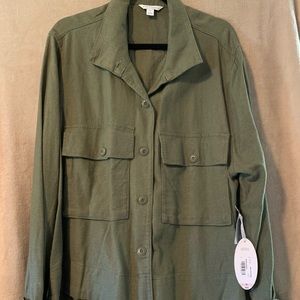 Cropped linen blend Military style jacket.